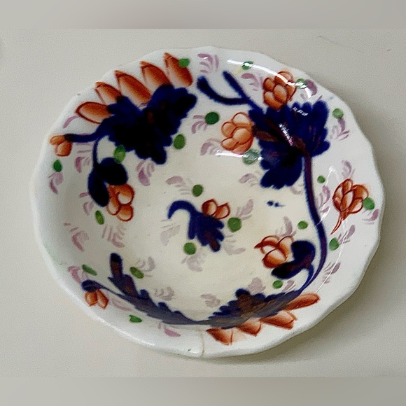 19th Century Vtg Gaudy Welsh Grape Pattern Miniature Hand Painted Scalloped Bowl - Picture 5 of 13